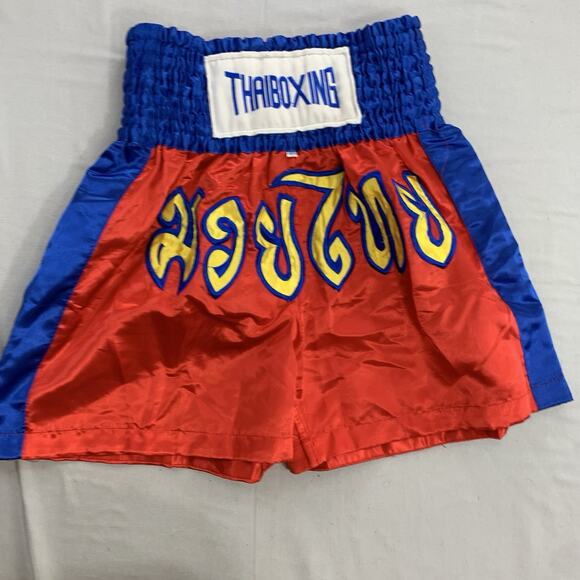 Thai Boxing Shorts Satin Red & Blue Adult Size L - Picture 1 of 7